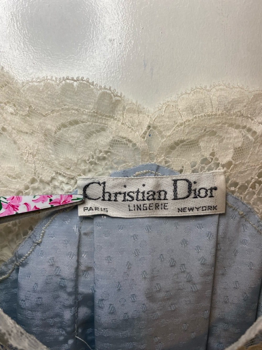Christian Dior Lingerie Polka Dot Lace Slip Gown Sz Small Polyester Vintage 70s - Picture 4 of 13